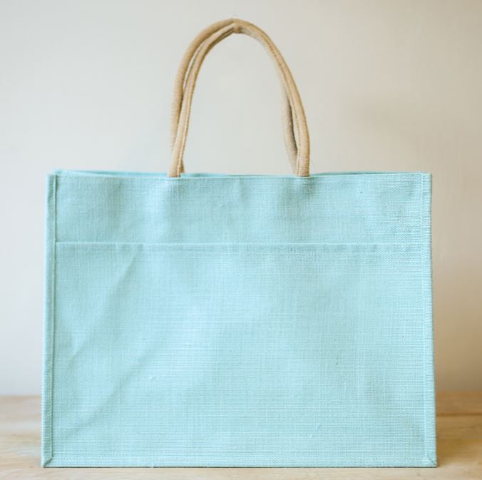 Embroidered Initials Jute Tote Bag With Pocket